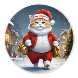 Cat Santa Claus Keramikknauf