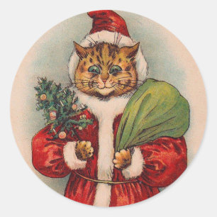 Cat Santa von Louis Wain Runder Aufkleber