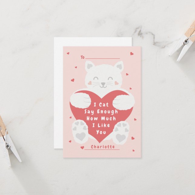 Cat Say Enough Classroom Valentine Card Karte (Vorderseite/Rückseite Beispiel)