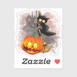 Cat Scared by Pumpkin Fun Halloween Charakter Aufkleber