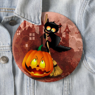Cat Scared by Pumpkin Fun Halloween Charakter Button