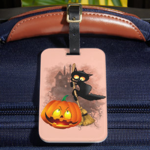 Cat Scared by Pumpkin Fun Halloween Charakter Gepäckanhänger