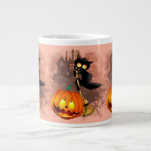 Cat Scared by Pumpkin Fun Halloween Charakter Jumbo-Tasse