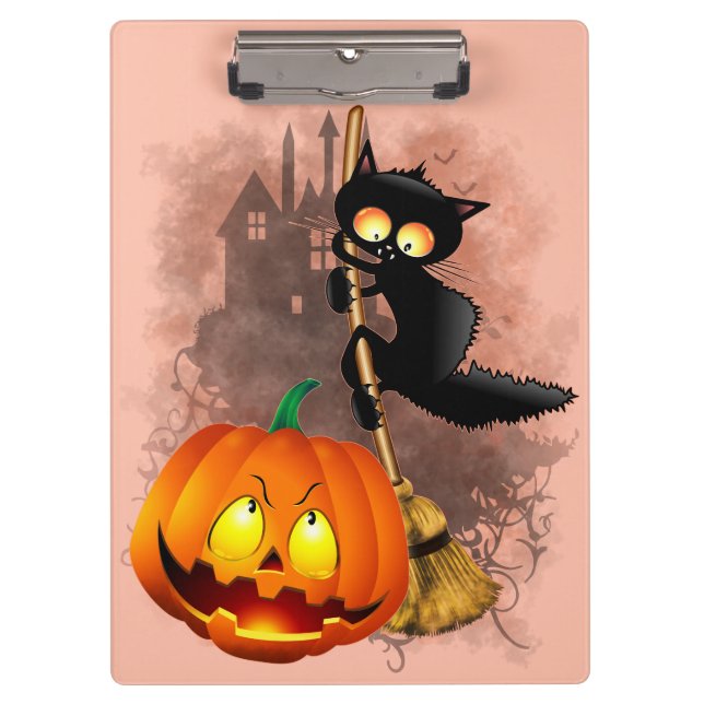 Cat Scared by Pumpkin Fun Halloween Charakter Klemmbrett (Vorderseite)