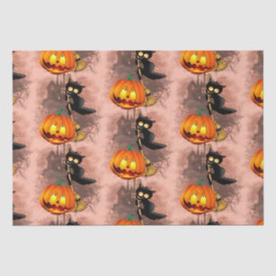Cat Scared by Pumpkin Fun Halloween Charakter Seidenpapier