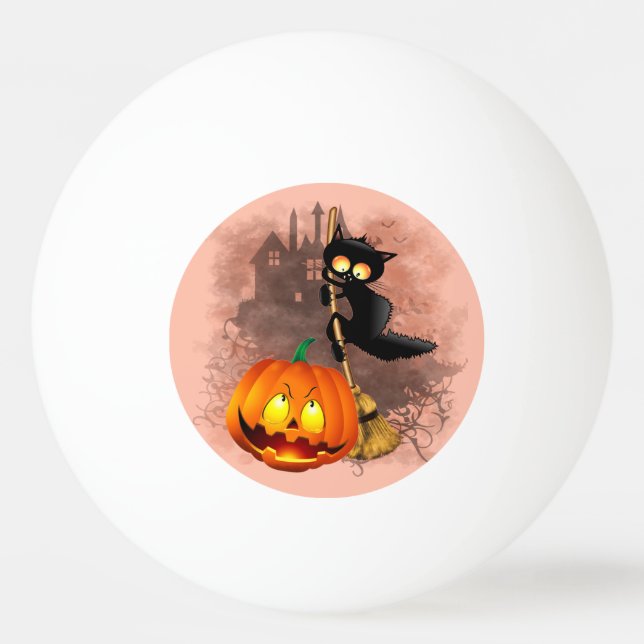 Cat Scared by Pumpkin Fun Halloween Charakter Tischtennisball (Vorderseite)