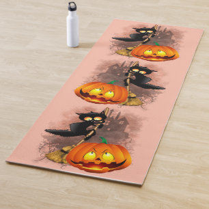 Cat Scared by Pumpkin Fun Halloween Charakter Yogamatte
