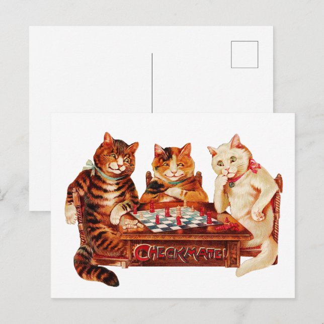 Cat Schach Checkmate Louis Wain Postkarte (Vorne/Hinten)