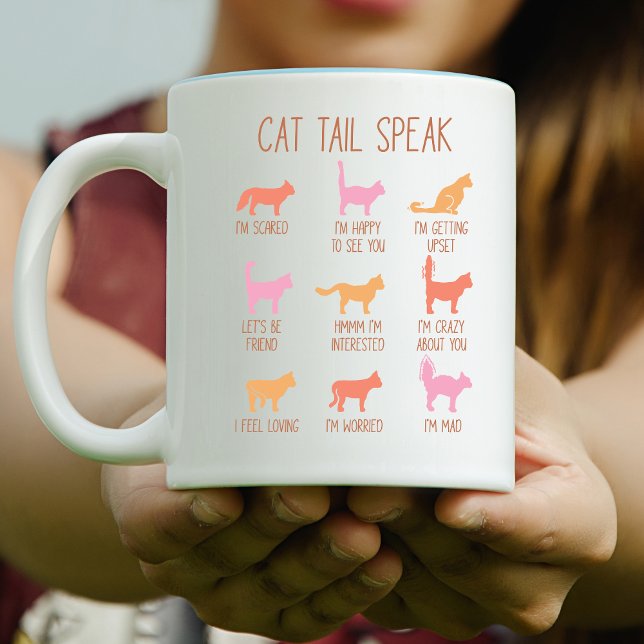 Cat Schwanz Speak, Funny Cat Communication Zweifarbige Tasse (Von Creator hochgeladen)
