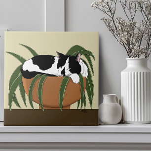 Cat Schwarz-weiß Pflanze Funny Fliese