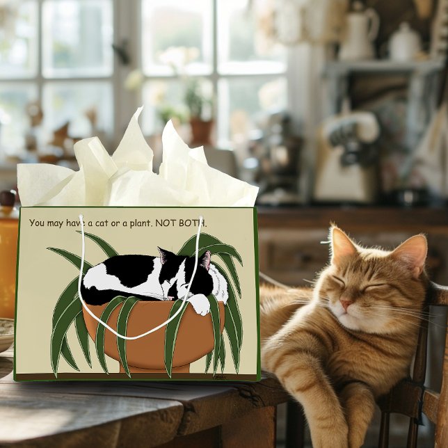 Cat Schwarz-weiß Pflanze Funny Große Geschenktüte (Von Creator hochgeladen)