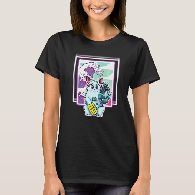 Cat Sci Fi Vapor Wave für alle Altersgruppen T-Shirt (Vorderseite)
