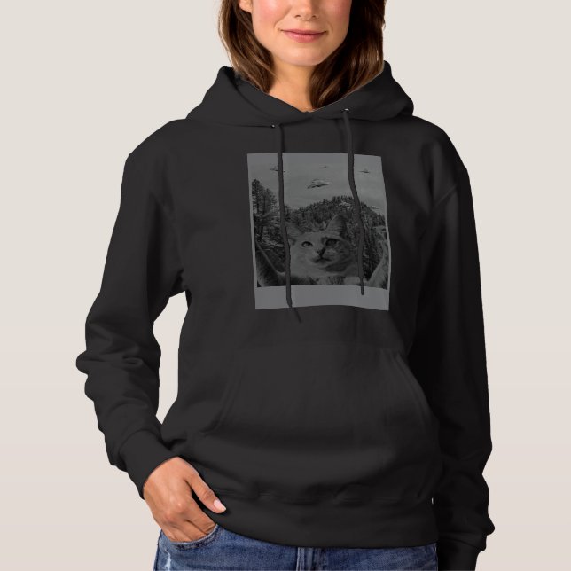 Cat Selfie Meme UFO Sighting Alien Conspiracy Sci  Hoodie (Vorderseite)