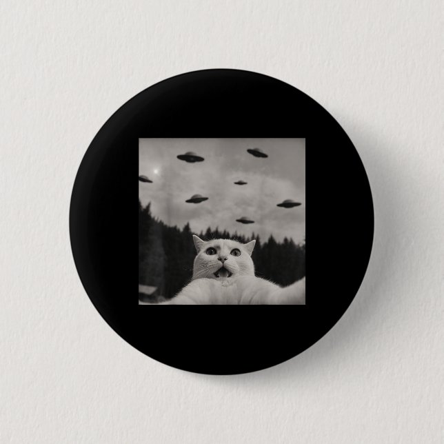 Cat Selfie mit Alien Ufo, Funny Alien Cat Lovers Button (Vorderseite)