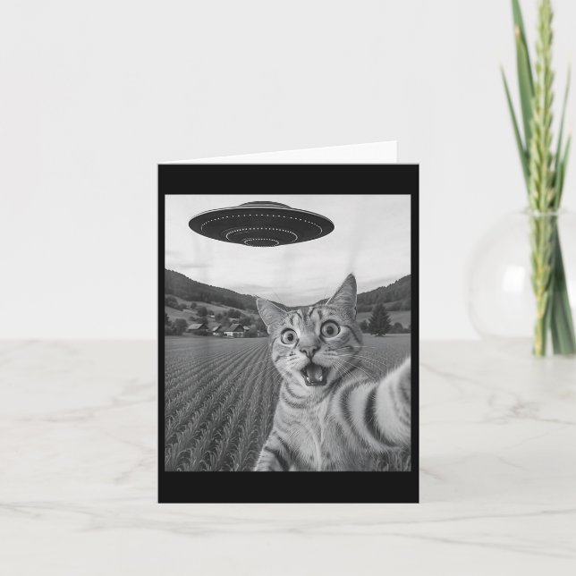 Cat Selfie mit Alien Ufo Funny Cat Funny Alien Karte (Vorderseite)