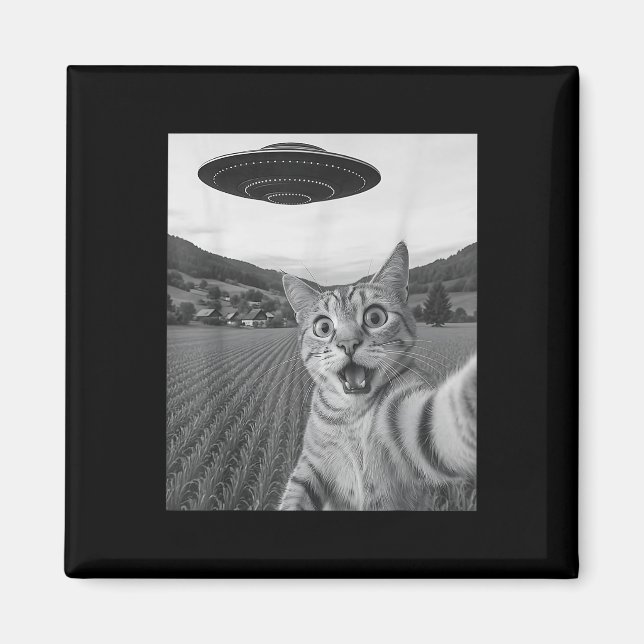 Cat Selfie mit Alien Ufo Funny Cat Funny Alien Magnet (Vorne)