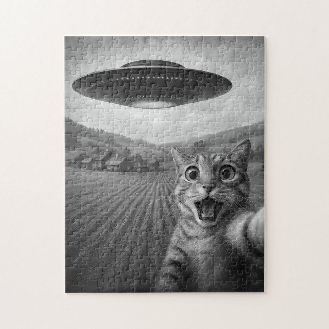 Cat Selfie mit Alien UFO Funny Cat Geschenke (Vertikal)
