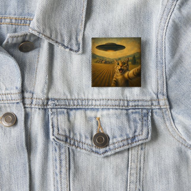 Cat Selfie mit Alien UFO Funny Cat Geschenke Button (Beispiel)