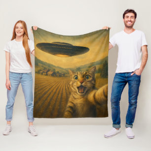Cat Selfie mit Alien UFO Funny Cat Geschenke Fleecedecke