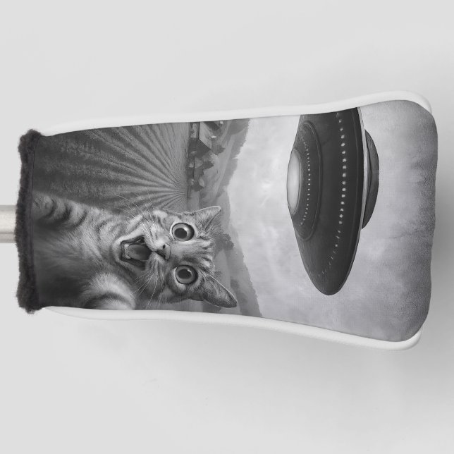 Cat Selfie mit Alien UFO Funny Cat Geschenke Golf Headcover (Vorderseite)