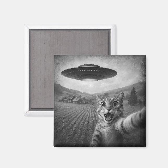 Cat Selfie mit Alien UFO Funny Cat Geschenke Magnet (Vorderseite/Rückseite)