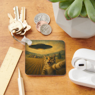 Cat Selfie mit Alien UFO Funny Cat Geschenke Schlüsselanhänger