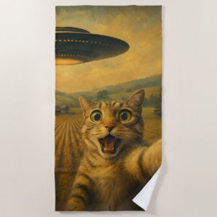 Cat Selfie mit Alien UFO Funny Cat Geschenke Strandtuch