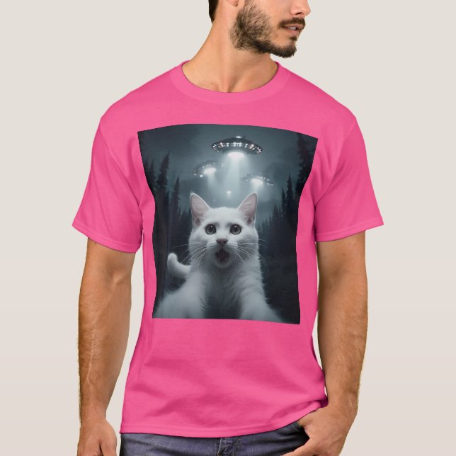 Cat Selfie mit Ufo Funny T-Shirt (Vorderseite)