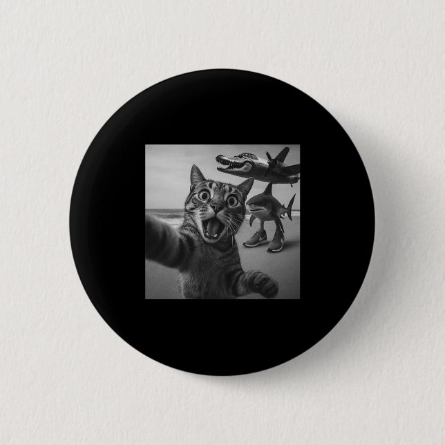 Cat Selfie Shark Crocodile Italian Brainrot Meme M Button (Vorderseite)