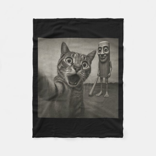 Cat Selfie Tung Tung Tung Sahur Italian Brainrot F Fleecedecke (Vorderseite)