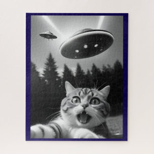 Cat Selfie UFO Jigsaw Puzzle Whimsical