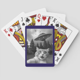 Cat Selfie UFO Schlüsselanhänger Funny Alien Entfü Spielkarten