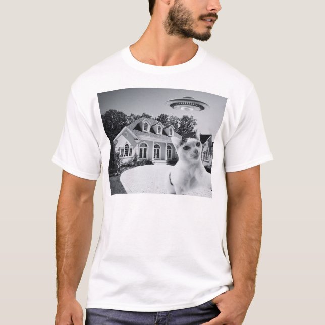 Cat Selfie Ufo Space T-Shirt (Vorderseite)