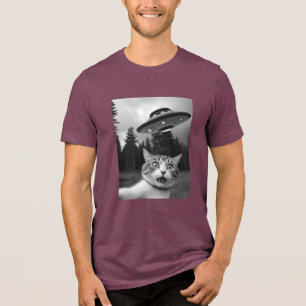 Cat Selfie UFO T-Shirt Funny Alien Entführung Shir Tri-Blend Shirt
