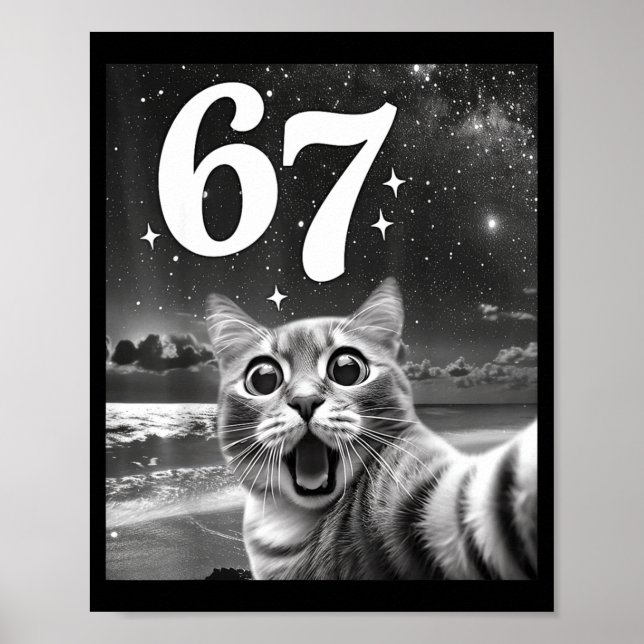 Cat Selfie With 67 Meme Funny Cats Graphic For Men Poster (Vorne)