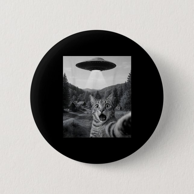 Cat Selfie With Alien Ufo Funny Cat Funny Ed Cat  Button (Vorderseite)