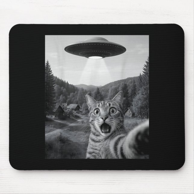 Cat Selfie With Alien Ufo Funny Cat Funny Ed Cat  Mousepad (Vorne)