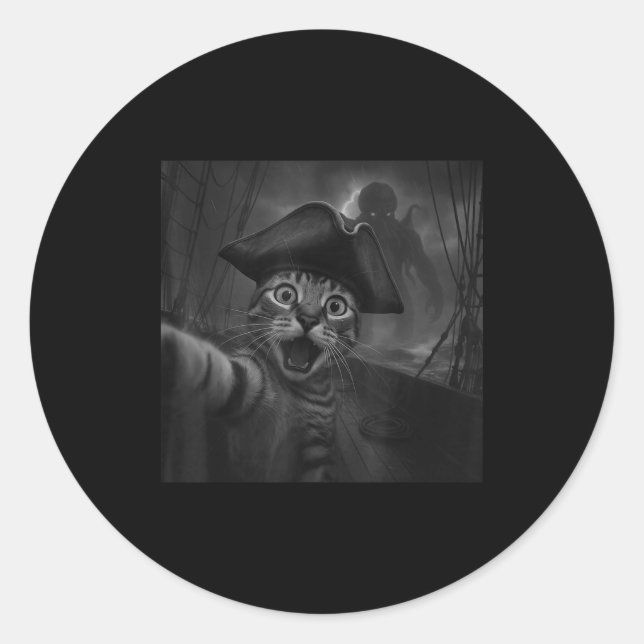 Cat Selfie With Cthulhu Cosmic Horror Funny Meme M Runder Aufkleber (Vorderseite)