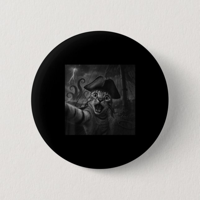 Cat Selfie With Kraken Octopus Funny Meme Men Wome Button (Vorderseite)