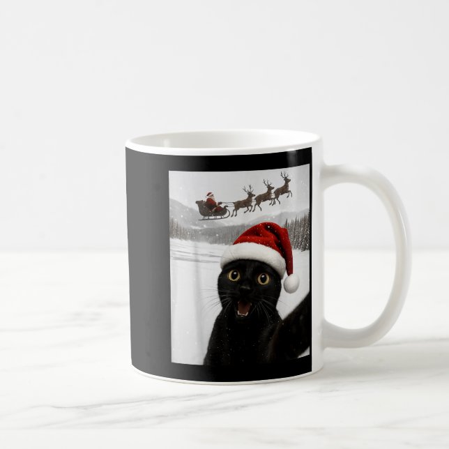Cat Selfie With Santa Funny Black Cat Christmas Me Kaffeetasse (Rechts)