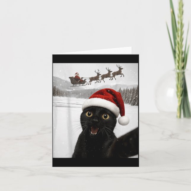Cat Selfie With Santa Funny Black Cat Christmas Me Karte (Vorderseite)