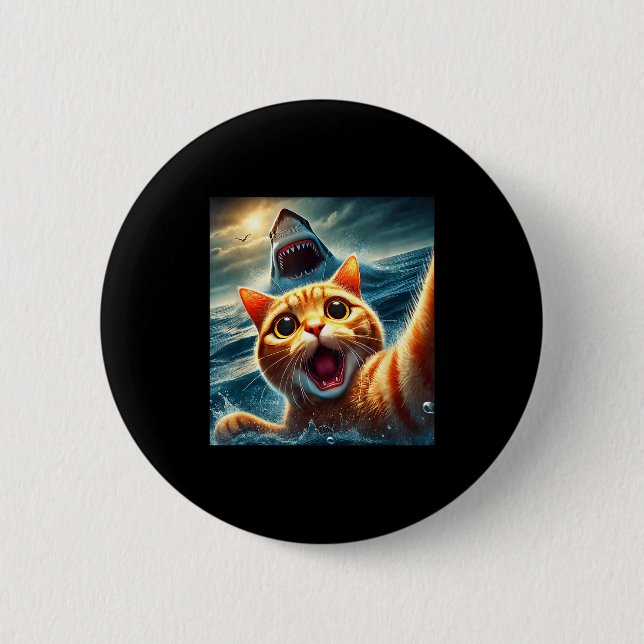 Cat Selfie With Shark Funny  Button (Vorderseite)