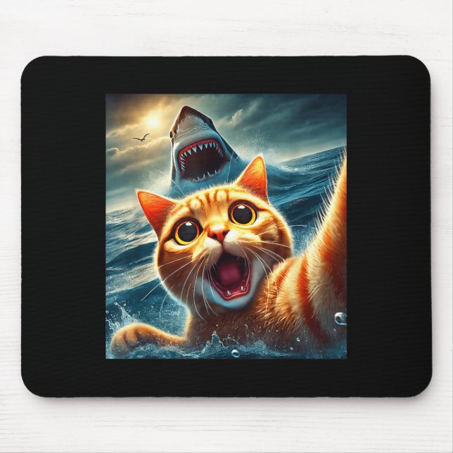 Cat Selfie With Shark Funny  Mousepad (Vorne)