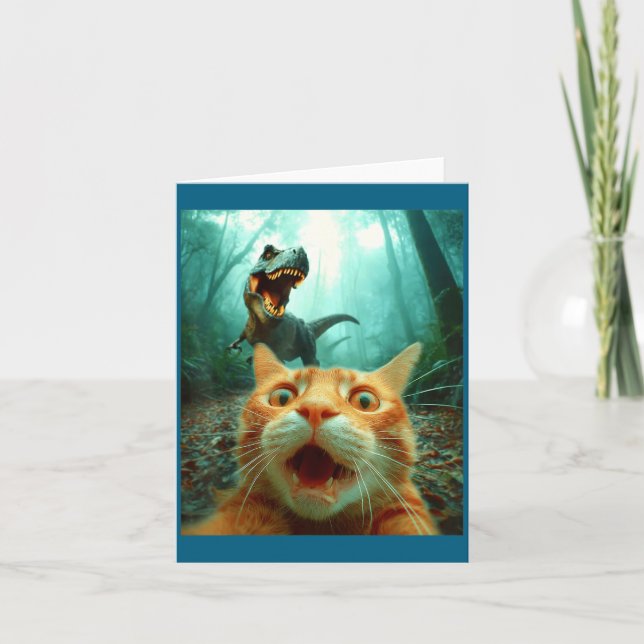 Cat Selfie With T-rex Dinosaur Trex Dino Men Women Karte (Vorderseite)