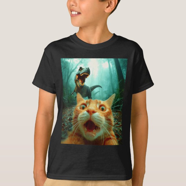 Cat Selfie With T-rex Dinosaur Trex Dino Men Women T-Shirt (Vorderseite)
