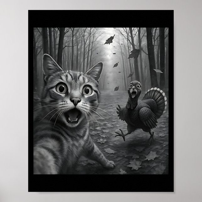 Cat Selfie With Turkey Funny Happy Thanksgiving Da Poster (Vorne)