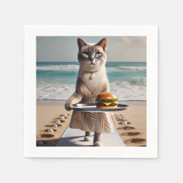 Cat serviert Hamburger Serviette