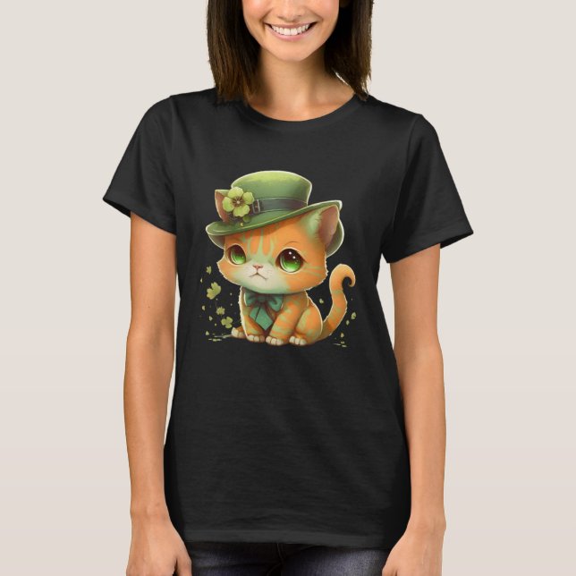 Cat Shamrock St Patrick s Day Leprechaun Hat Cute  T-Shirt (Vorderseite)