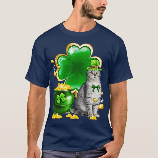 Cat Shamrock St Patricks Day Cat Irish Gift T-Shirt (Vorderseite)