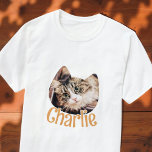 Cat Shape Modern Simple Custom Pet Chat Foto Name T-Shirt<br><div class="desc">Dieses einfache und klassische Design besteht aus Serifentypografie und fügt ein benutzerdefiniertes Foto hinzu.</div>